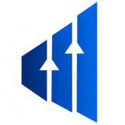 ascending blue growth bars logo